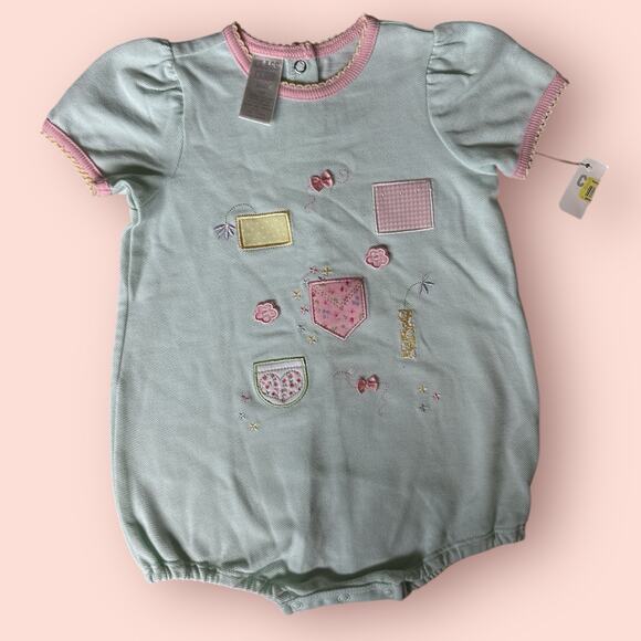 Vtg Bubble Romper Baby Girls 9 Months Pastel Green Pink NWT NOS Ruffle 90s - Picture 1 of 3